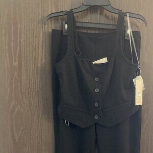 Women's Crop Vest and Pants 2 Piece Set Black Size L (12-14)